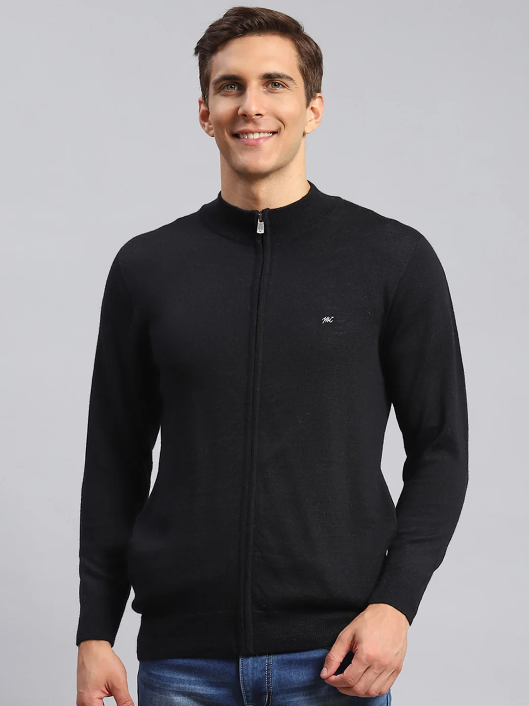 Men Black Solid Pure wool Pullover - Image 2