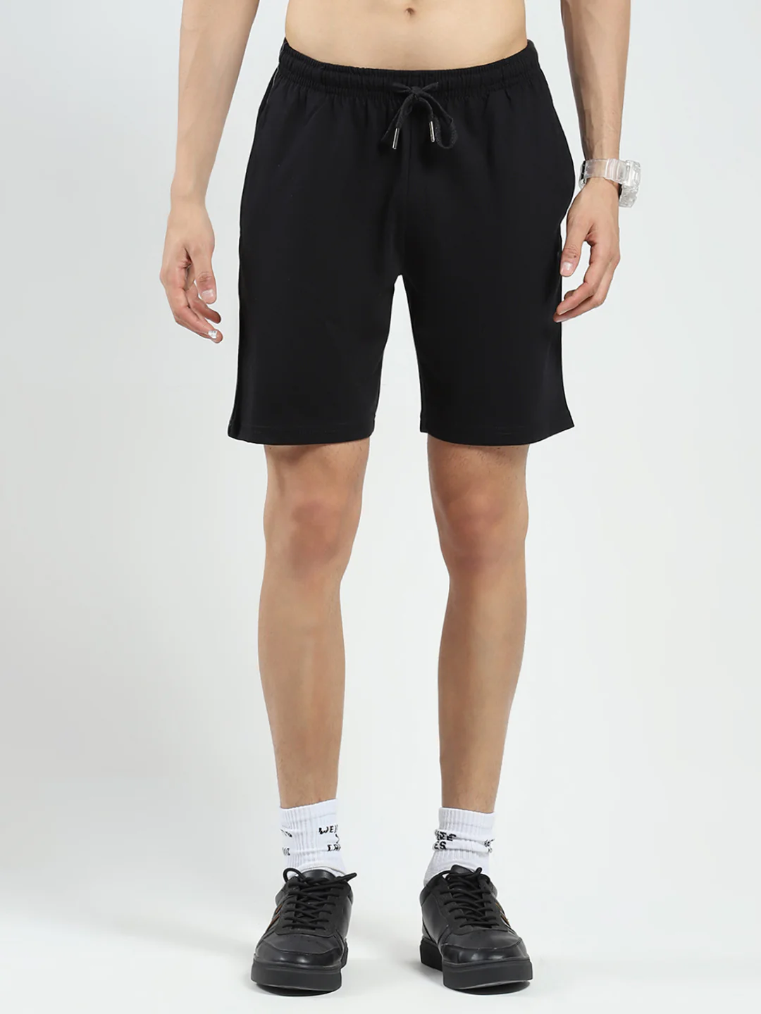 Men Black Solid Regular Fit Bermuda