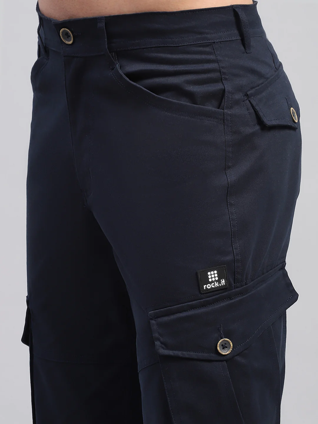 Rock.it Men Navy Blue Solid Regular Fit Cargo - Image 2