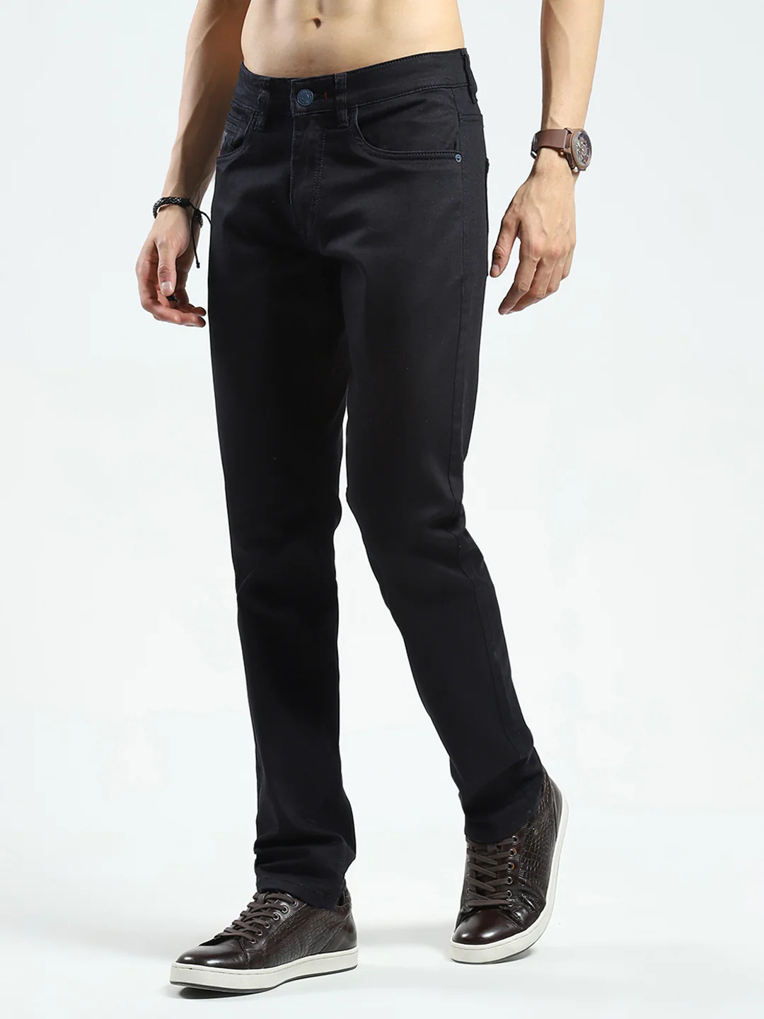 Men Black Solid Skinny Fit Denim - Image 3