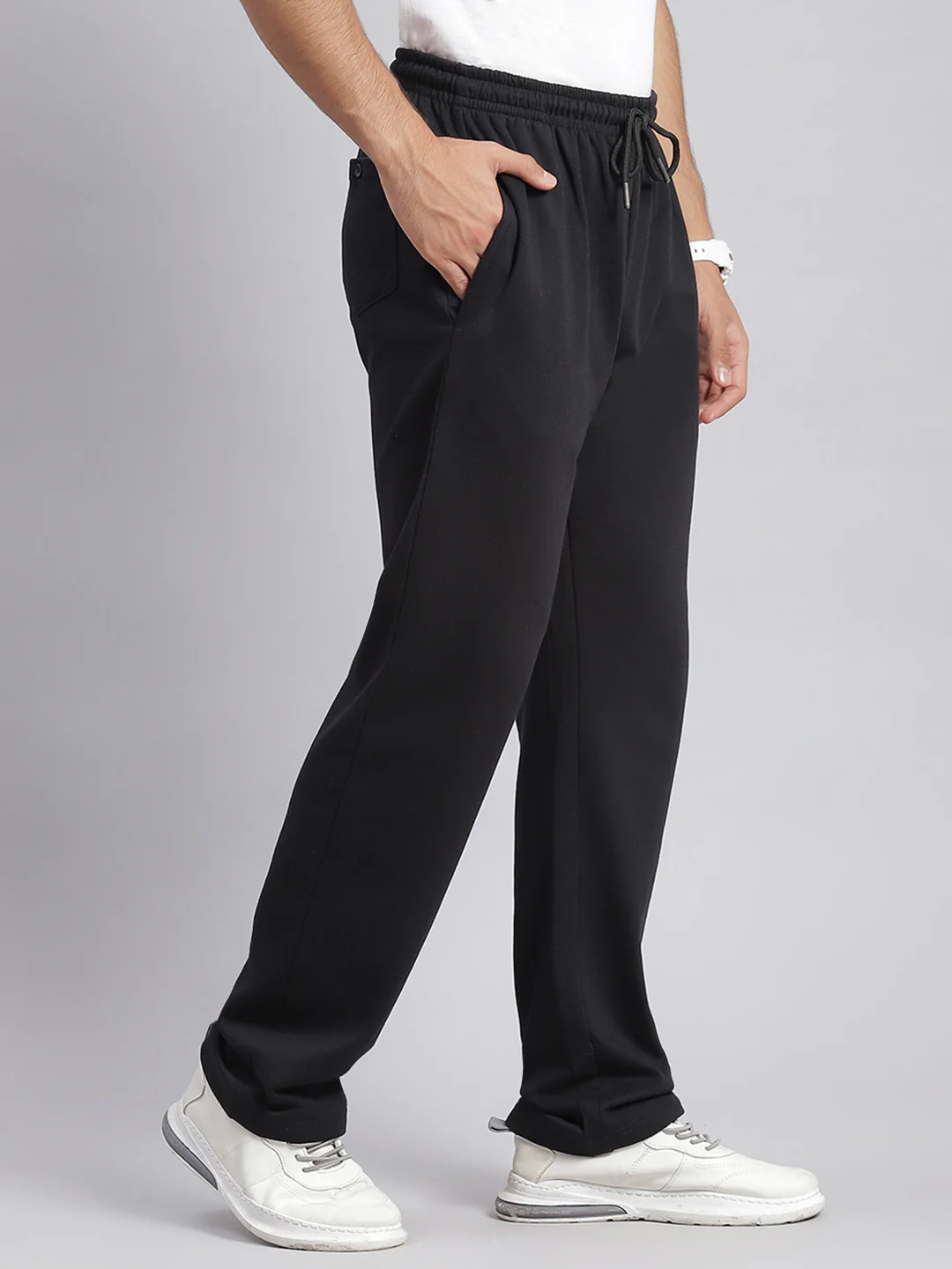 Men Black Solid Regular Fit Winter Lowers - Image 4