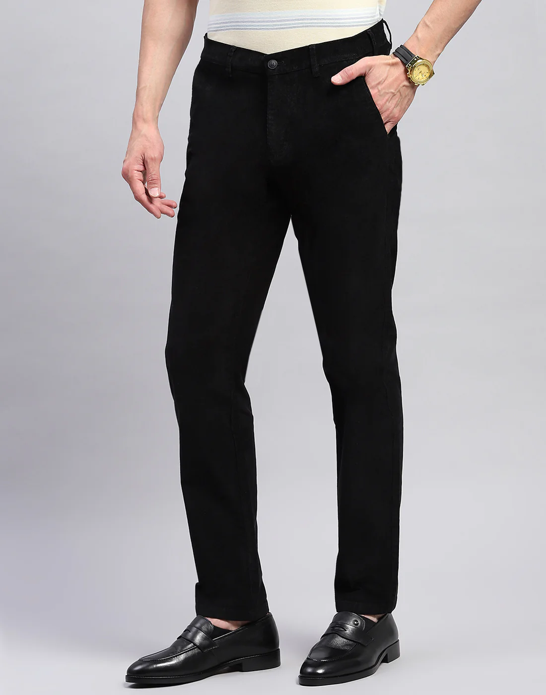 Men Black Solid Regular Fit Trouser - Image 3
