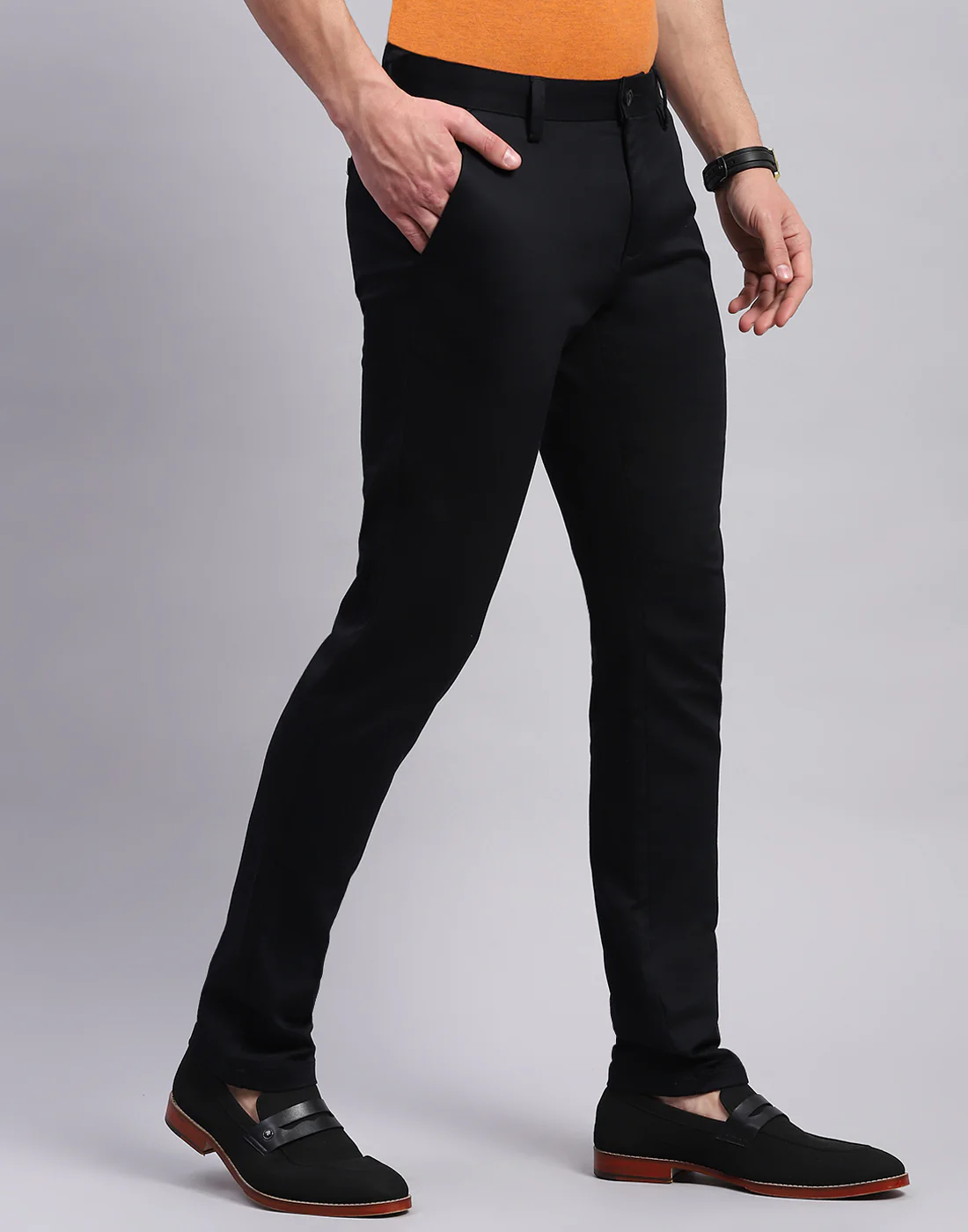Men Black Solid Regular Fit Trouser - Image 4