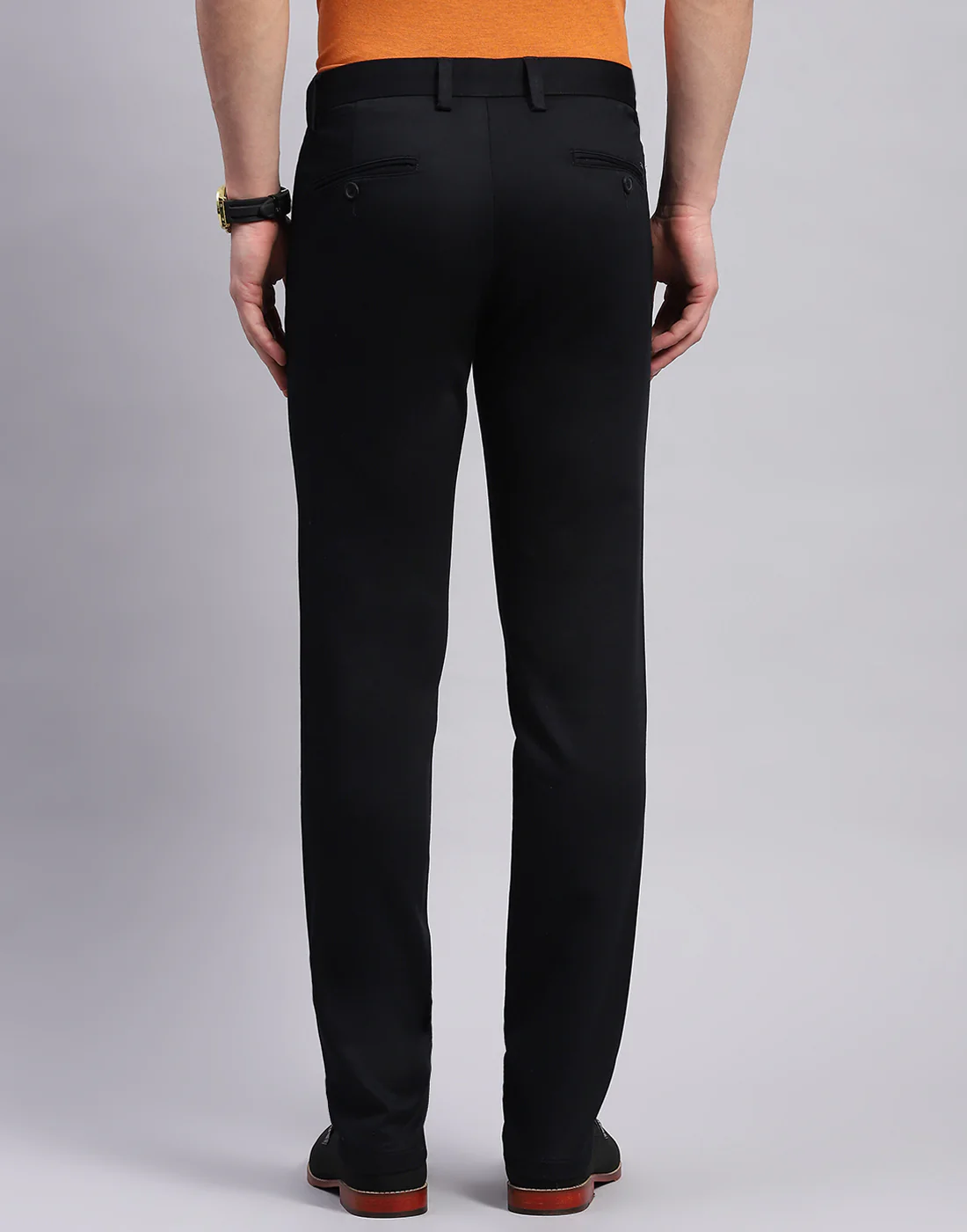 Men Black Solid Regular Fit Trouser - Image 5