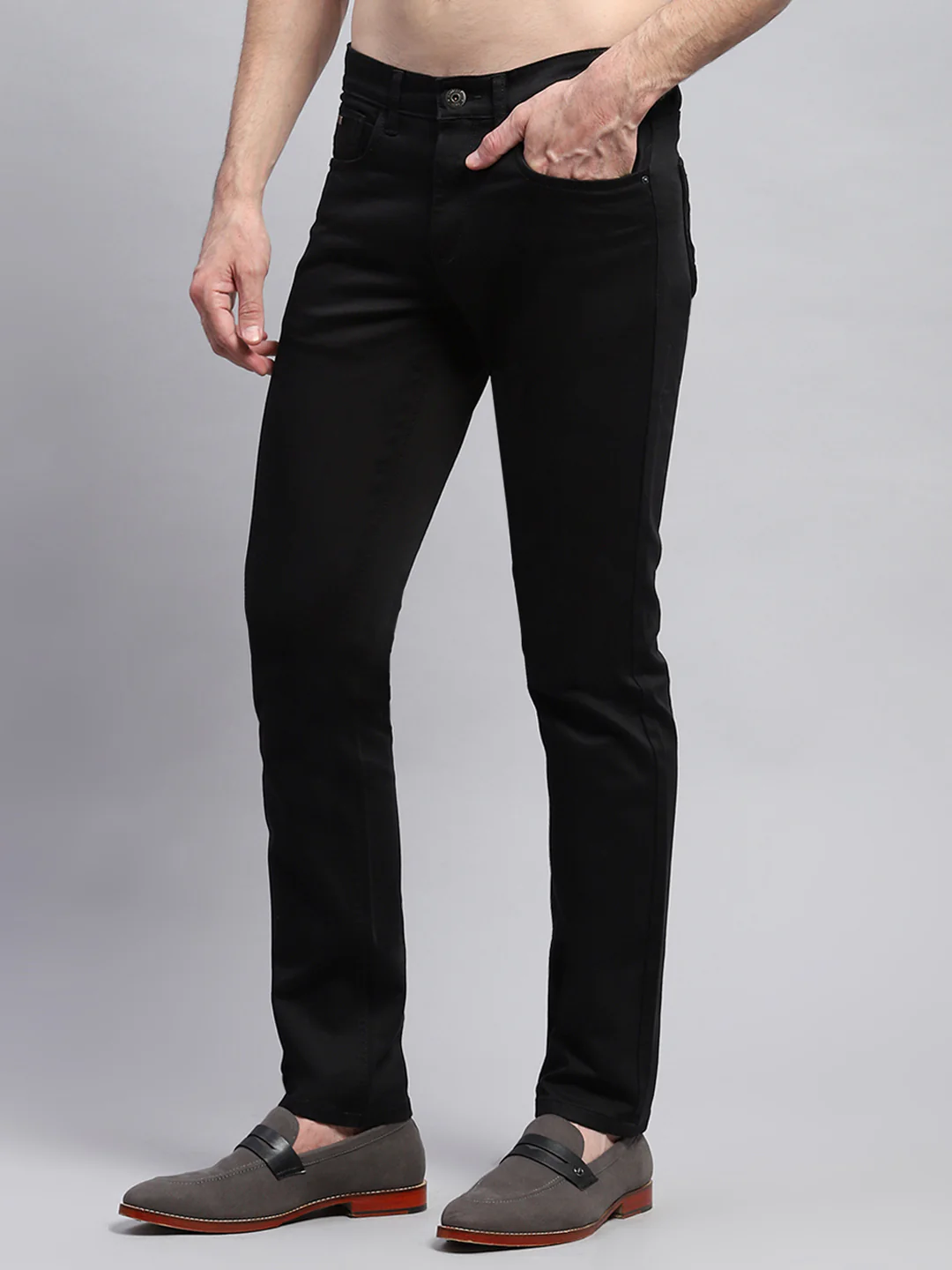 Men Black Solid Regular Fit Trouser - Image 3
