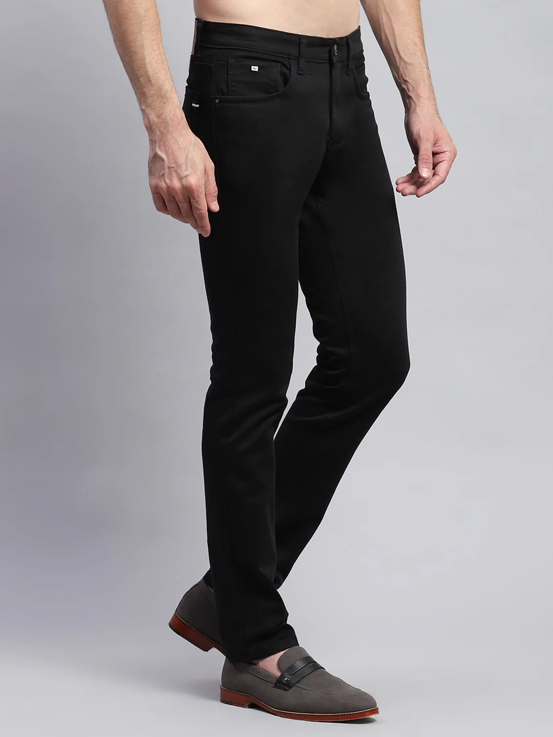 Men Black Solid Regular Fit Trouser - Image 4