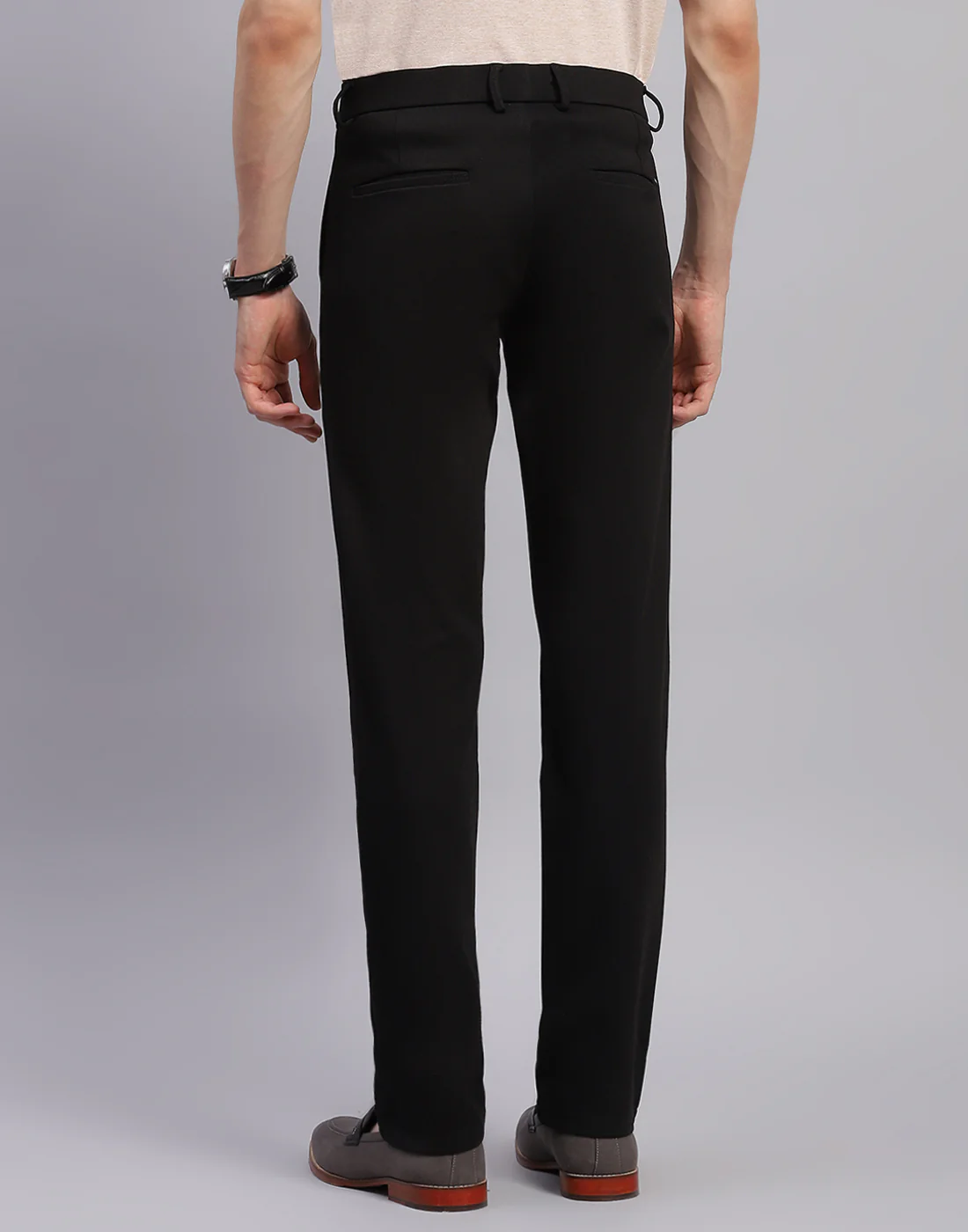 Men Black Solid Regular Fit Trouser - Image 5