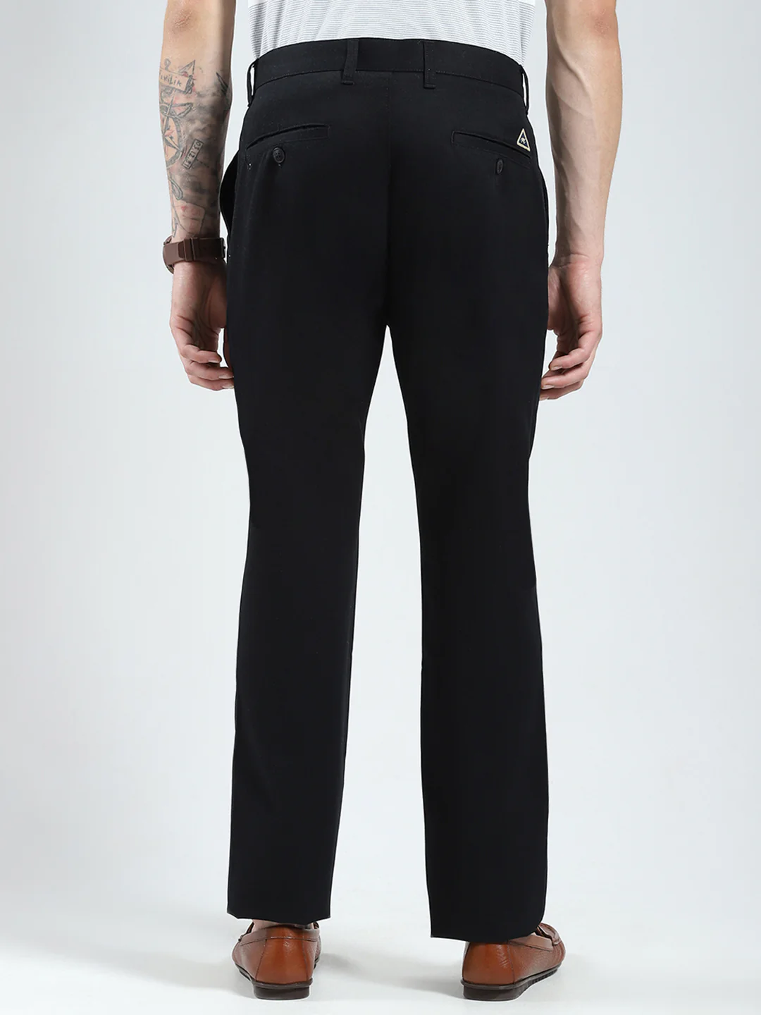 Men Black Solid Regular Fit Trouser - Image 5