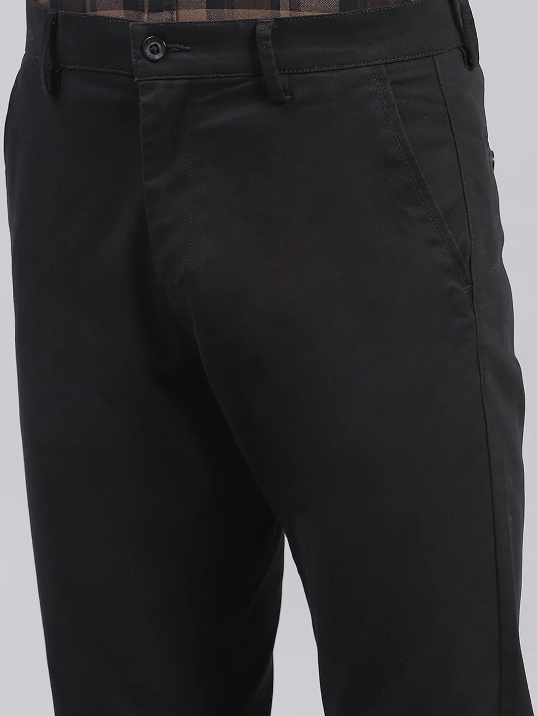 Men Black Solid Regular Fit Trousers - Image 6