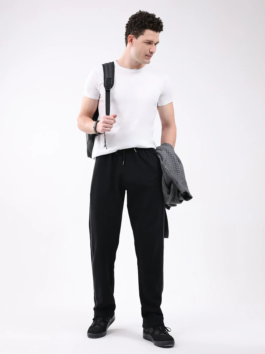 Men Black Solid Regular Fit Winter Lower - Image 2