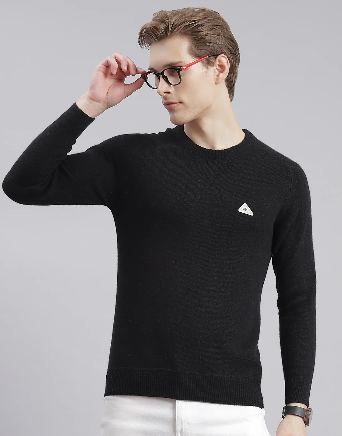 Men Black Solid Round Neck Full Sleeve Pullover - Image 2