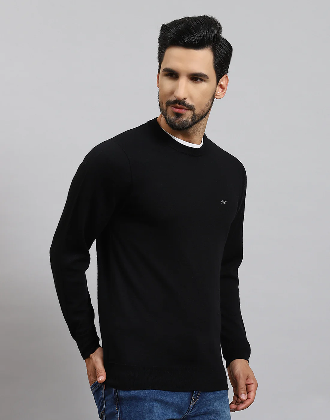 Men Black Solid Round Neck Full Sleeve Pullover - Image 4