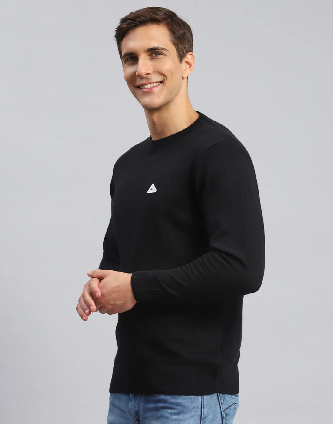 Men Black Solid Round Neck Full Sleeve Pullover - Image 3