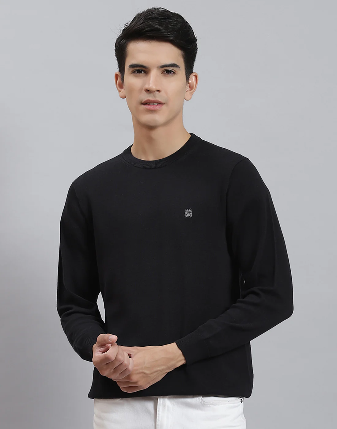 Men Black Solid Round Neck Full Sleeve Pullover - Image 2