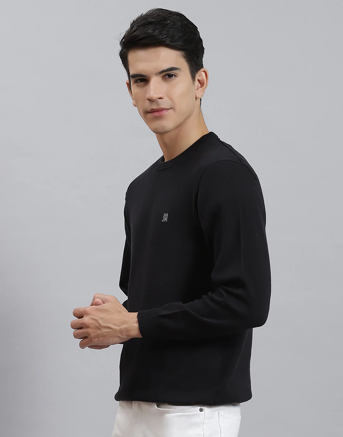 Men Black Solid Round Neck Full Sleeve Pullover - Image 3