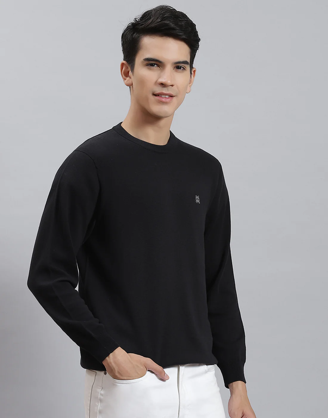Men Black Solid Round Neck Full Sleeve Pullover - Image 4