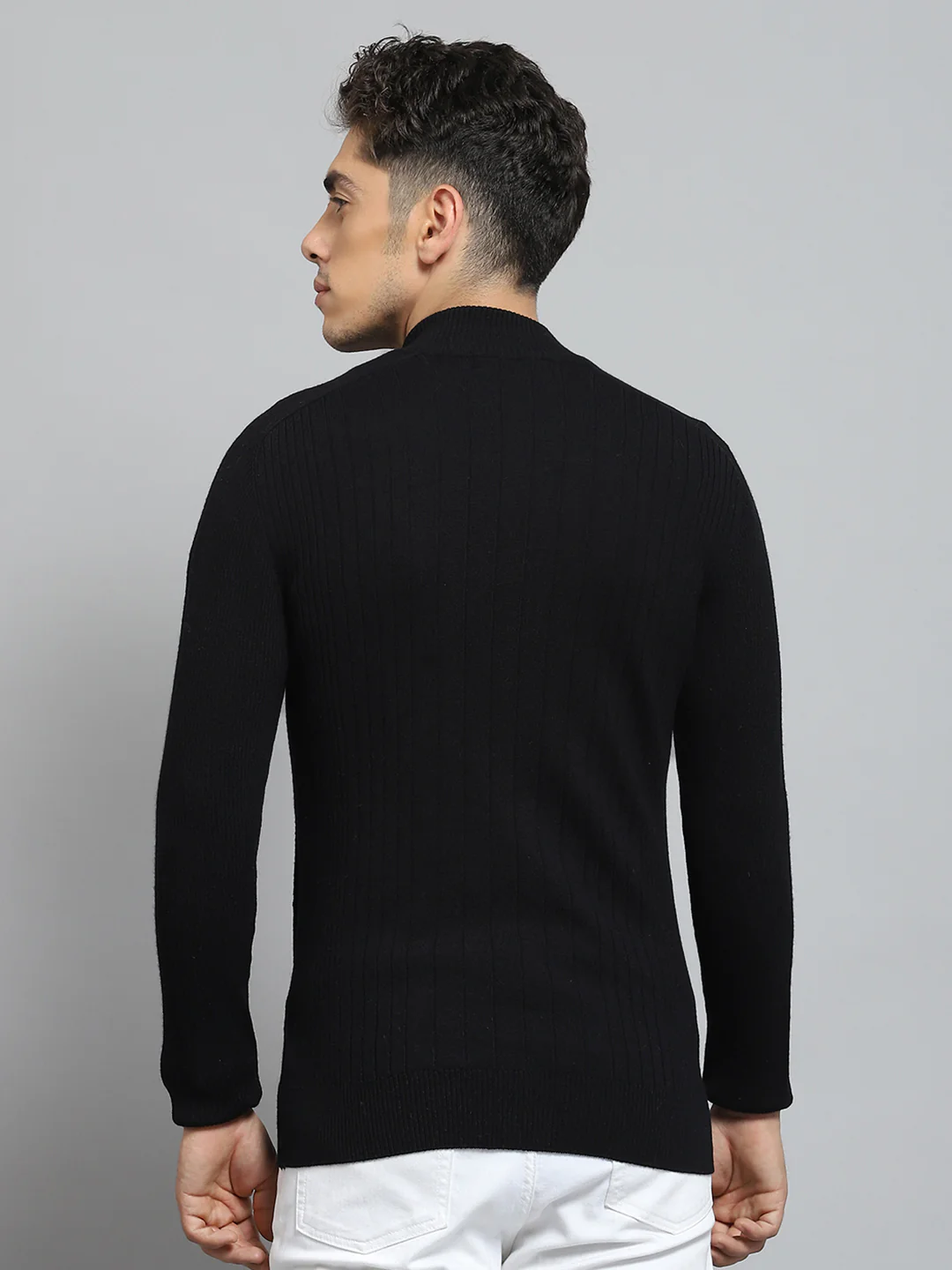 Men Black Solid Round Neck Full Sleeve Pullover - Image 5