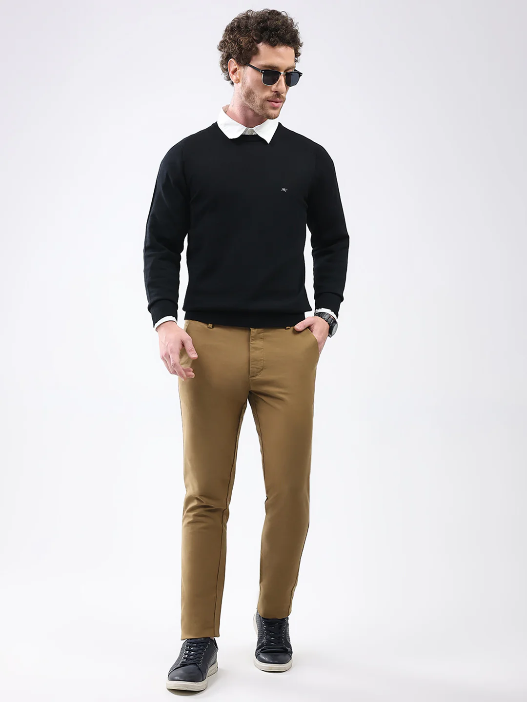 Men Black Solid Round Neck Full Sleeve Pullover - Image 2