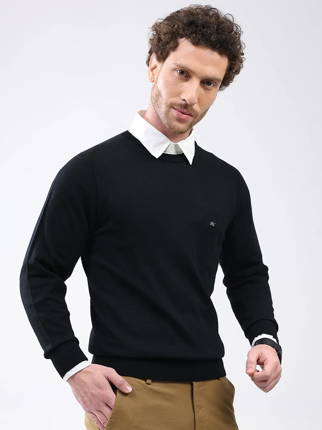 Men Black Solid Round Neck Full Sleeve Pullover - Image 4