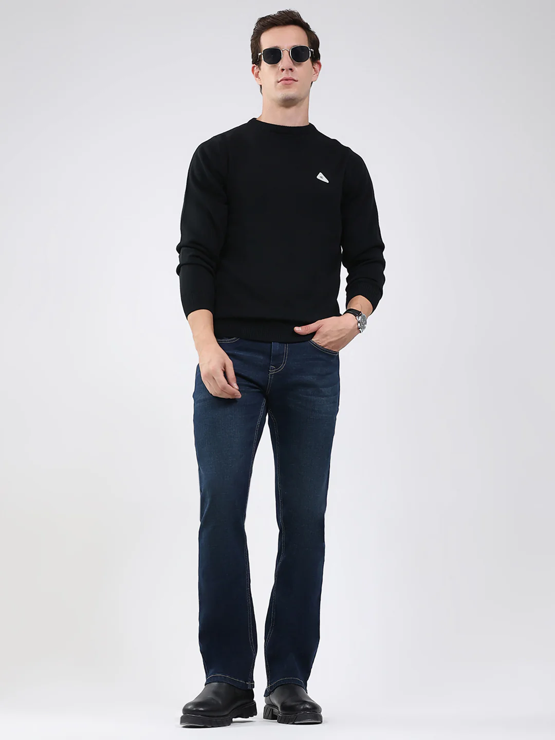 Men Black Solid Round Neck Full Sleeve Pullover - Image 2