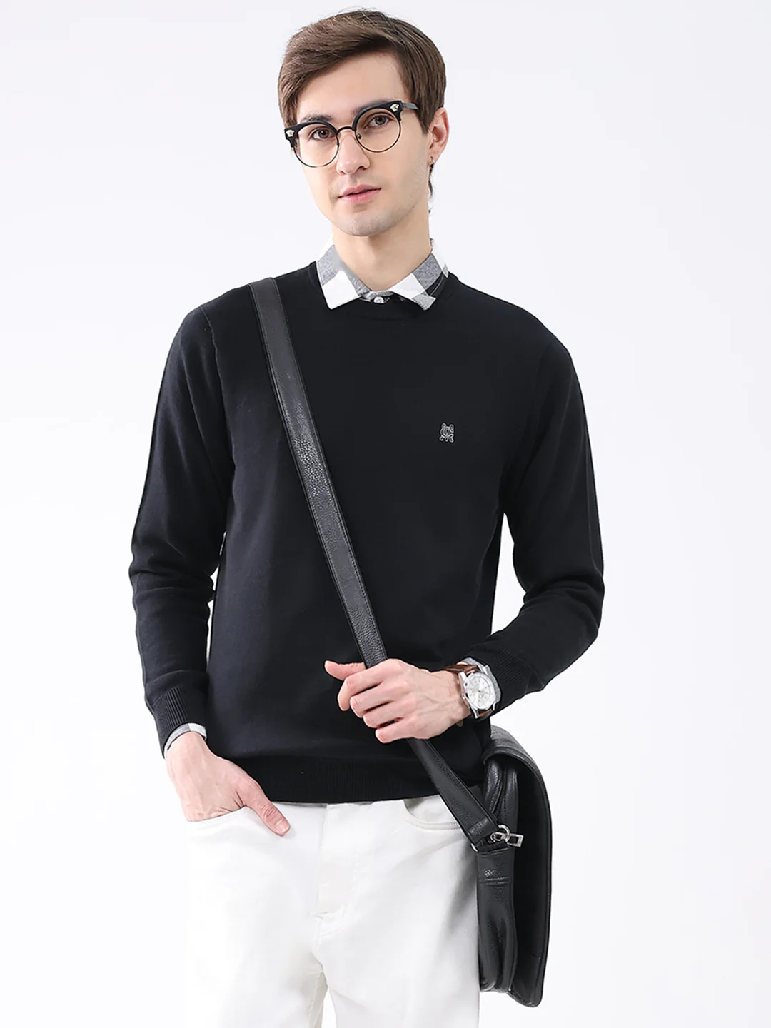 Men Black Solid Round Neck Full Sleeve Pullover - Image 6
