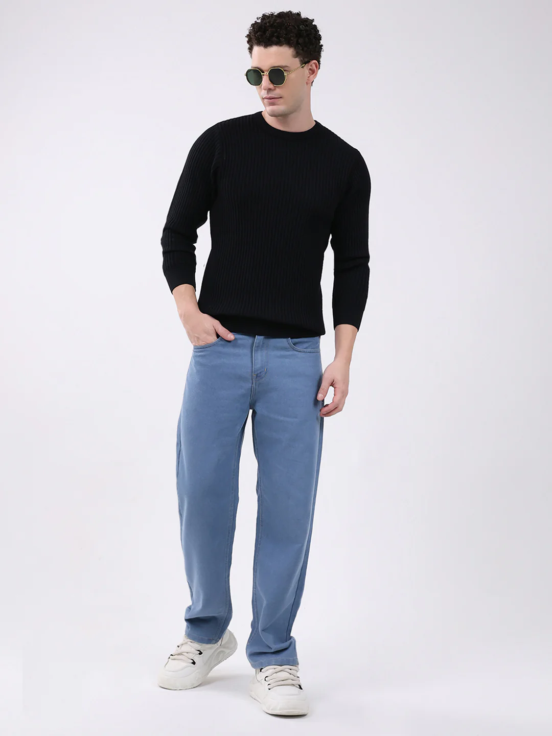 Men Black Solid Round Neck Full Sleeve Pullover - Image 2