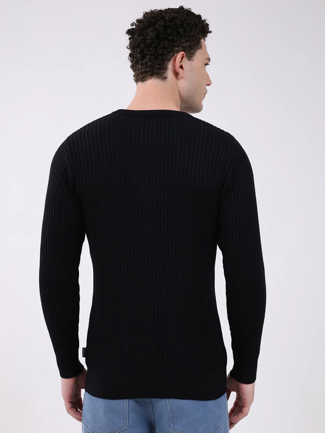Men Black Solid Round Neck Full Sleeve Pullover - Image 5