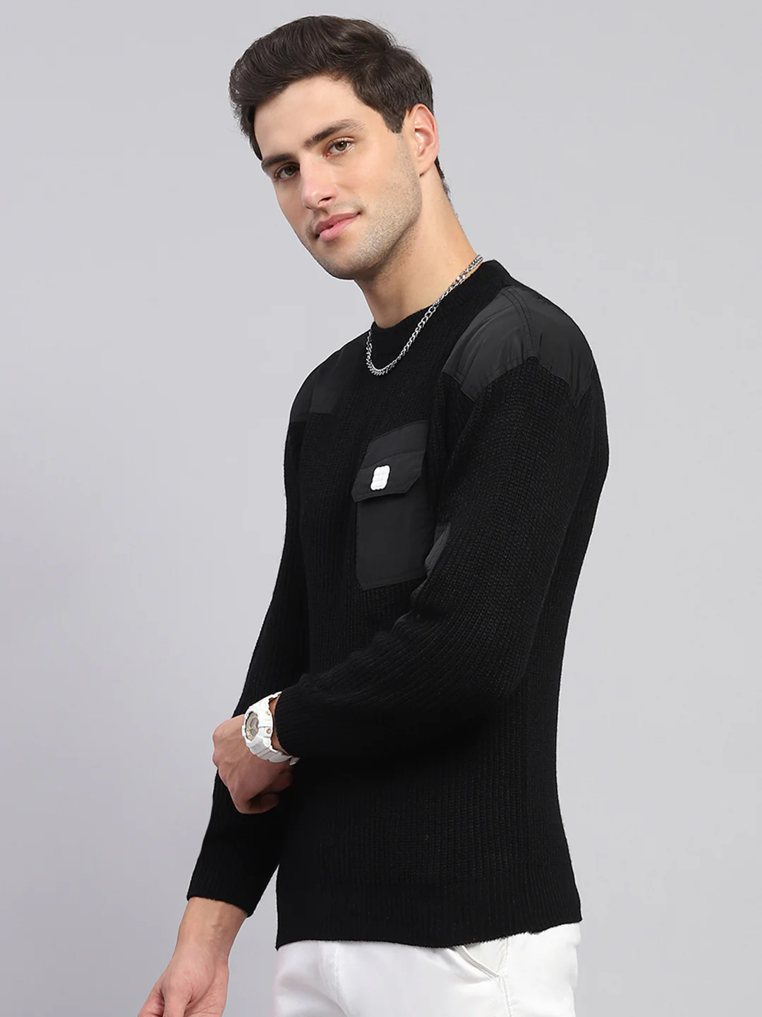 Rock.it Men Black Solid Round Neck Full Sleeve Pullover - Image 3