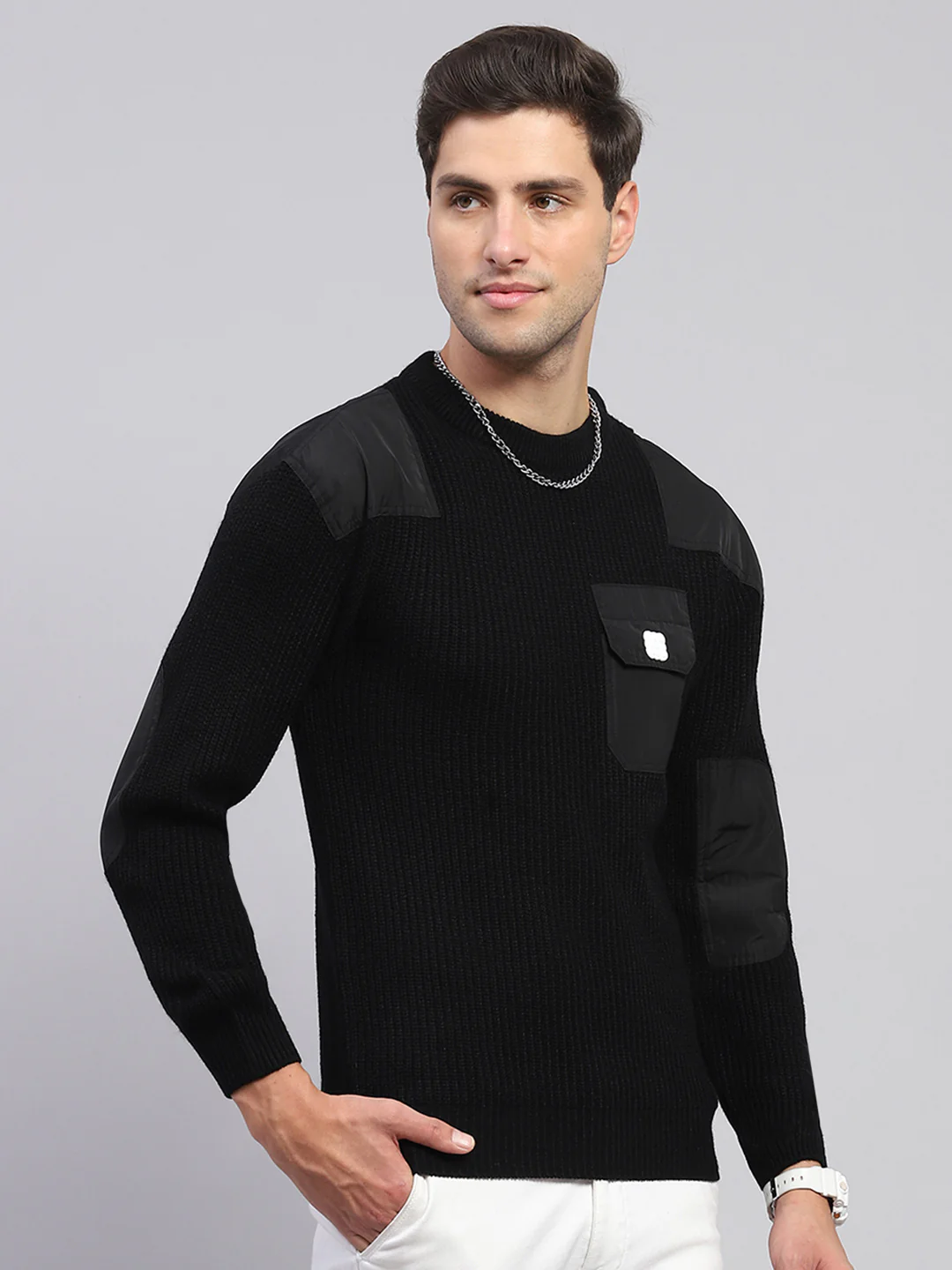 Rock.it Men Black Solid Round Neck Full Sleeve Pullover - Image 4
