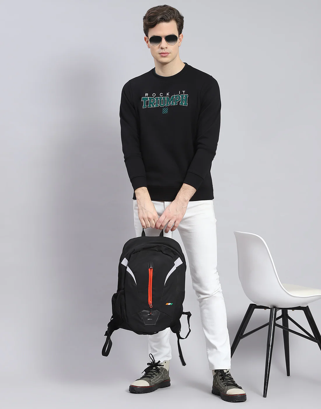 Rock.it Men Black Solid Round Neck Full Sleeve Sweatshirt - Image 2