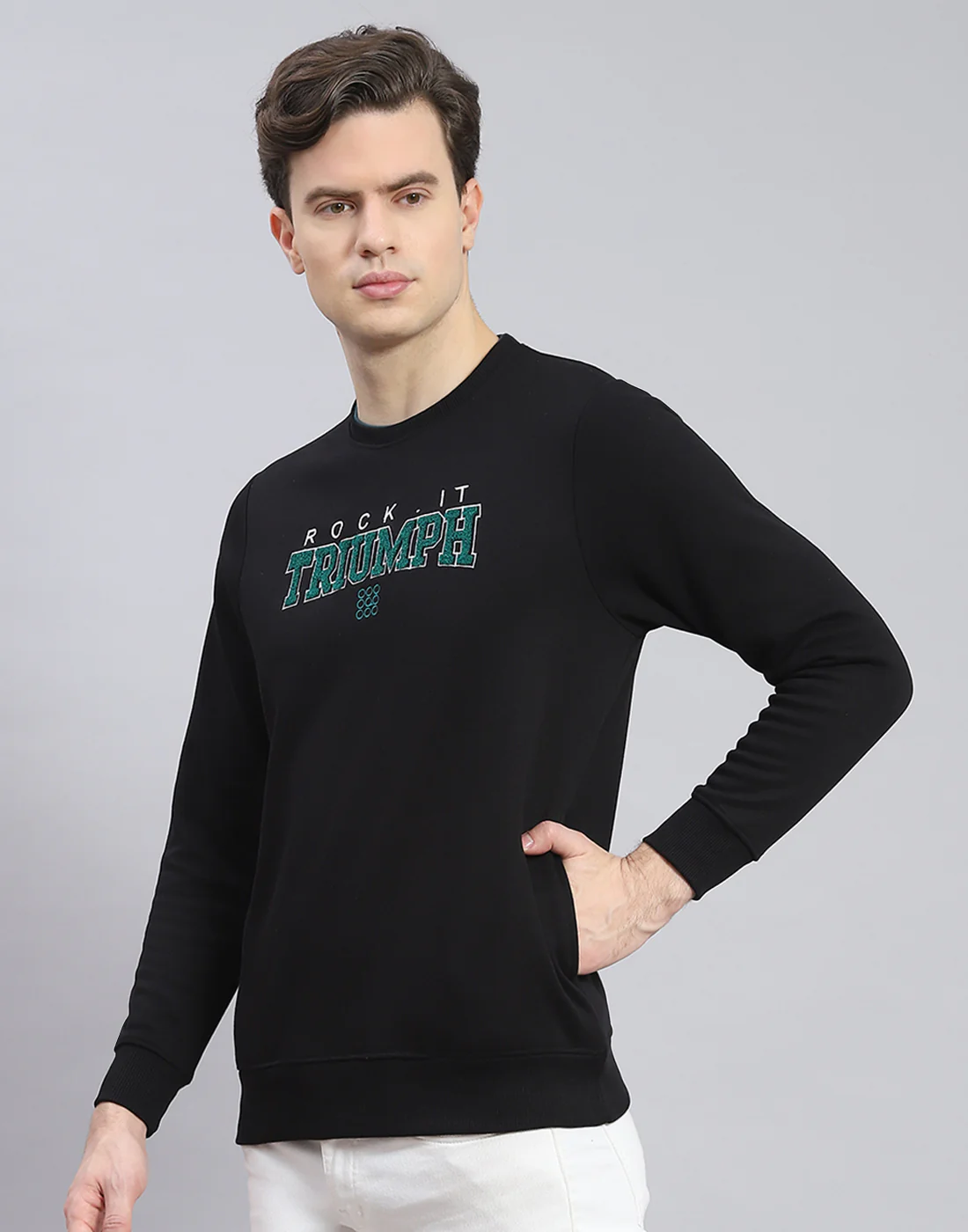 Rock.it Men Black Solid Round Neck Full Sleeve Sweatshirt - Image 3