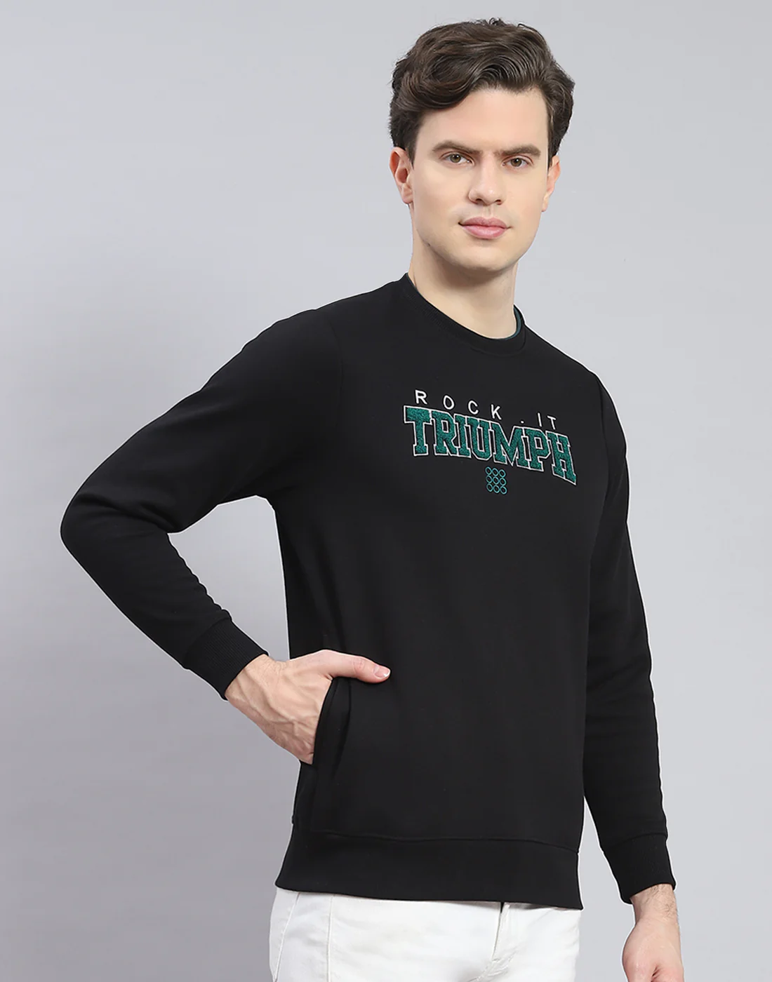 Rock.it Men Black Solid Round Neck Full Sleeve Sweatshirt - Image 4