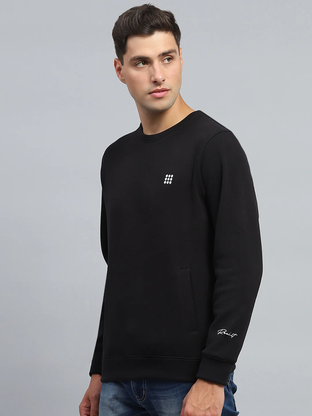 Rock.it Men Black Solid Round Neck Full Sleeve Sweatshirt - Image 3