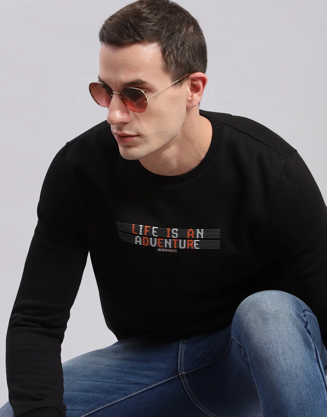 Men Black Solid Round Neck Full Sleeve Sweatshirts - Image 2