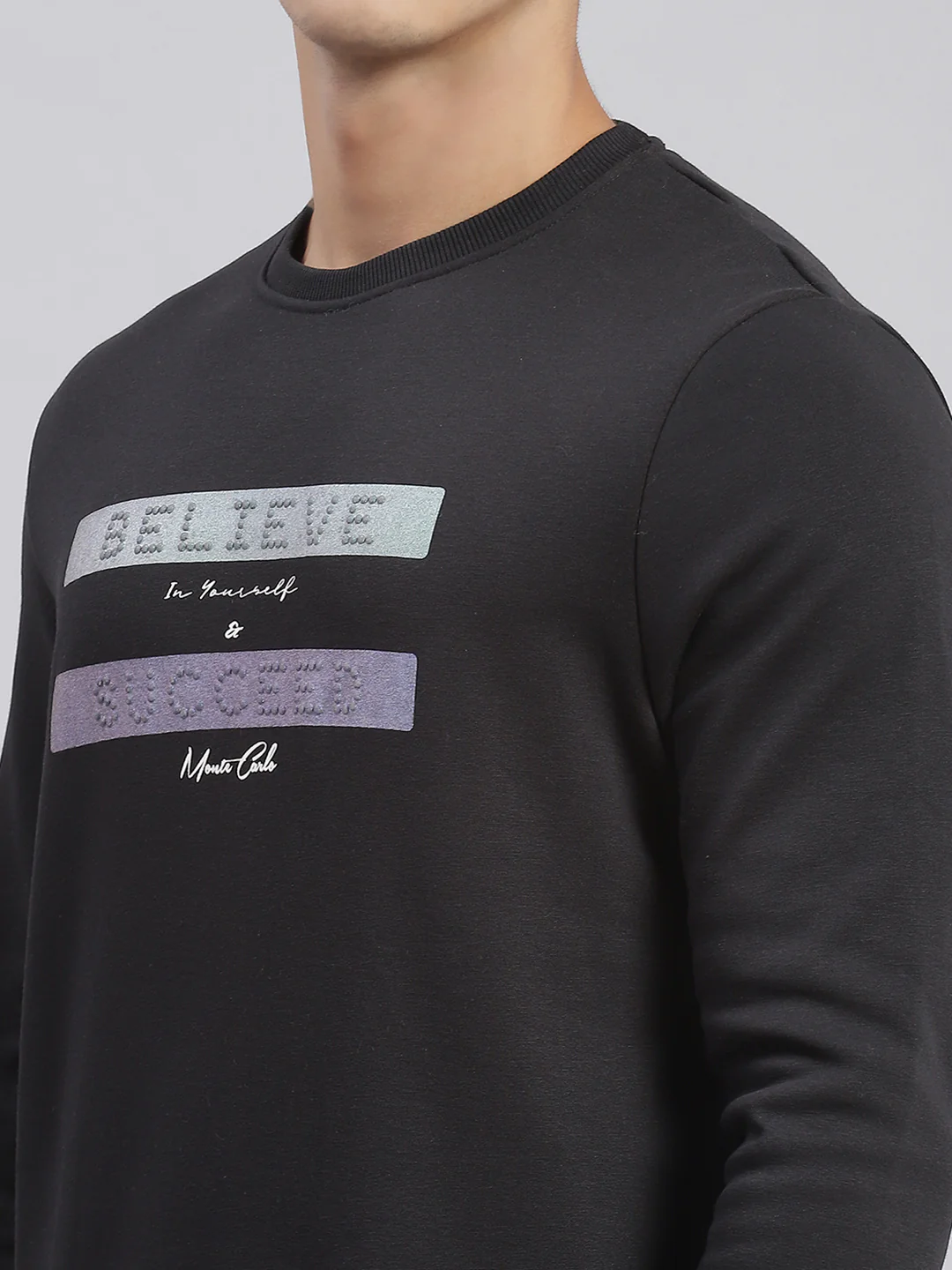 Men Black Solid Round Neck Full Sleeve Sweatshirts - Image 6