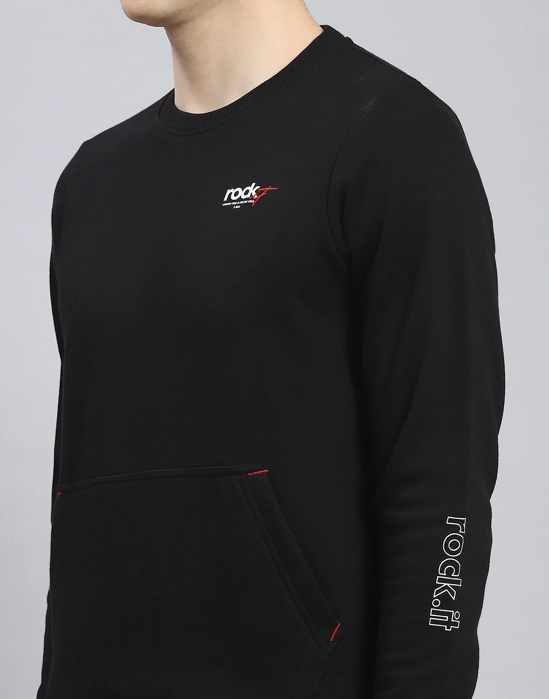 Rock.it Men Black Solid Round Neck Full Sleeve Tracksuit - Image 7