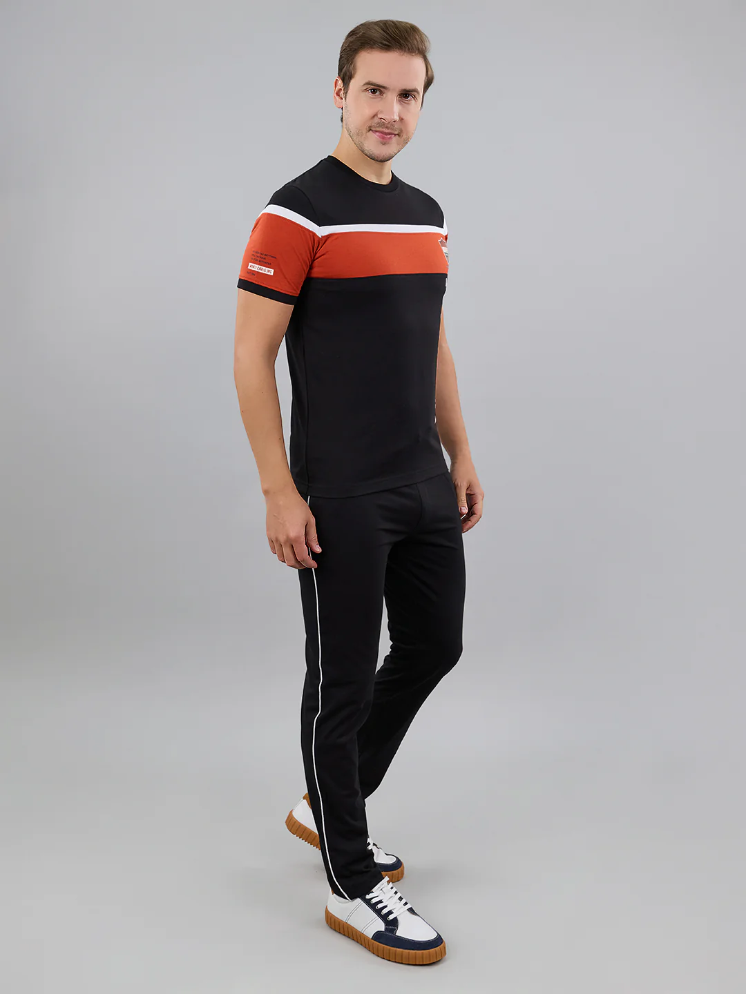 Men Black Solid Round Neck Half Sleeve Lower Set - Image 3