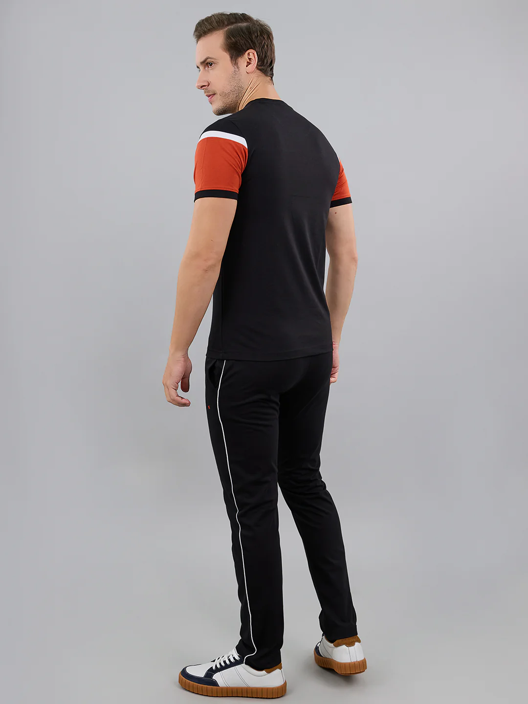 Men Black Solid Round Neck Half Sleeve Lower Set - Image 5