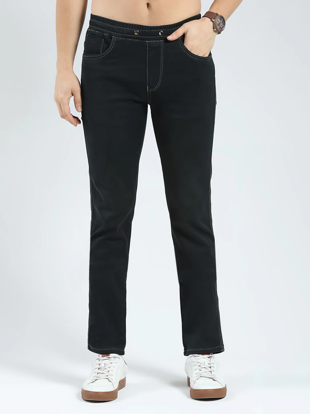 Men Black Solid Slim Fit Denim