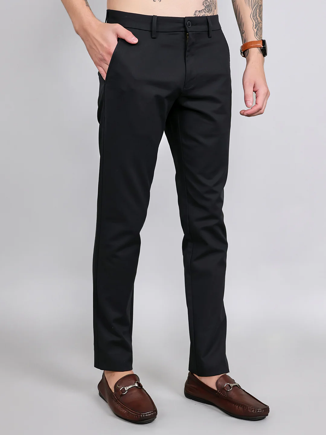 Men Black Solid Slim Fit Trouser - Image 3