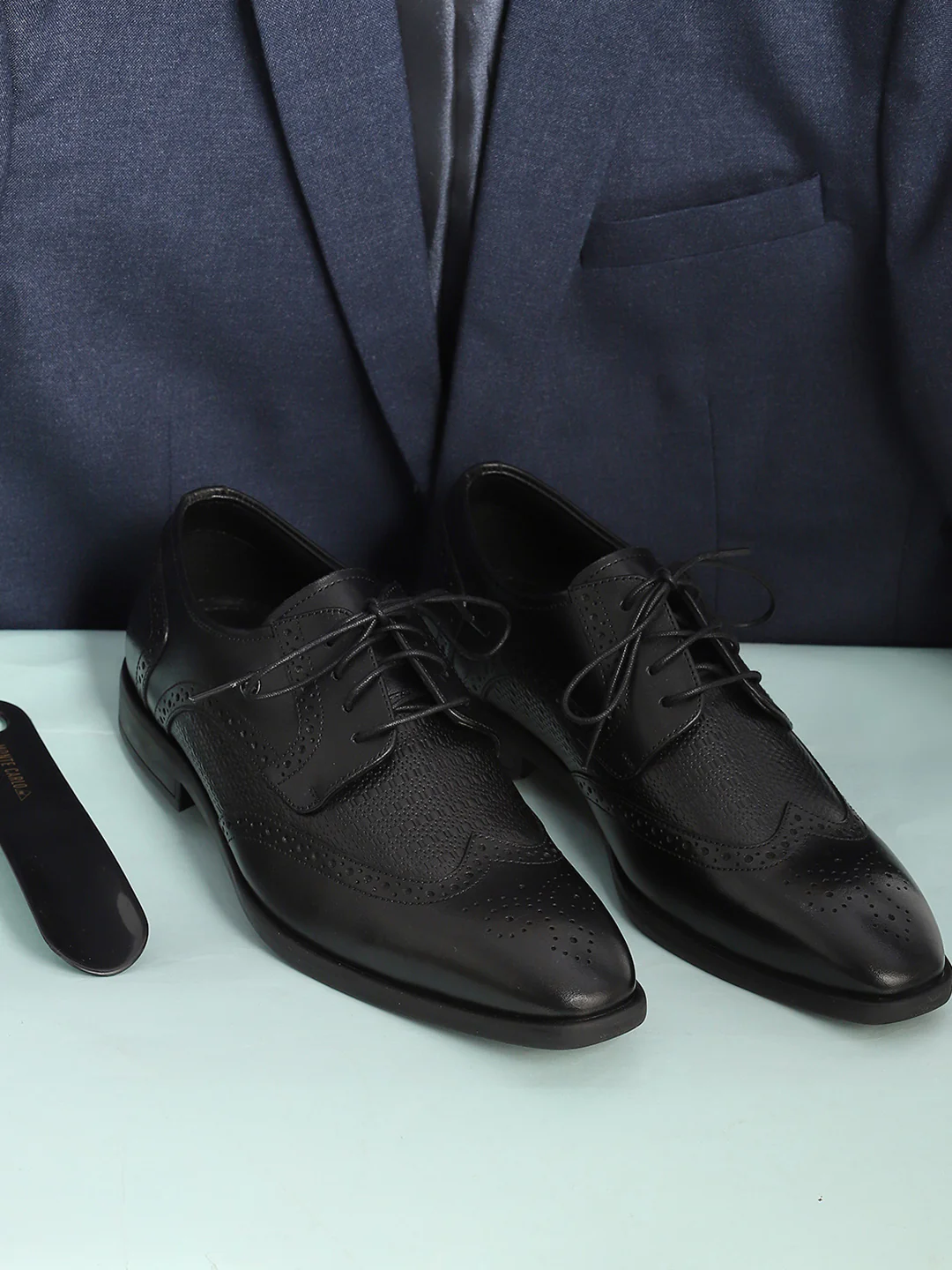 Men Black Lace Up Genuine Leather Formal Brogues - Image 9