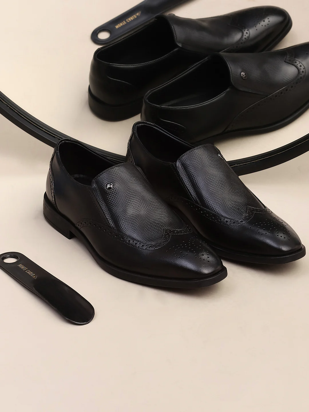 Men Black Solid Slip on Genuine Leather Formal Shoes - Image 9