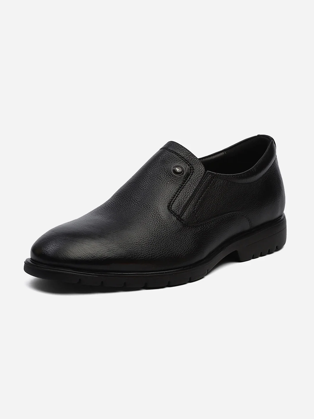 Men Black Solid Slip on Genuine Leather Formal Shoes - Image 2