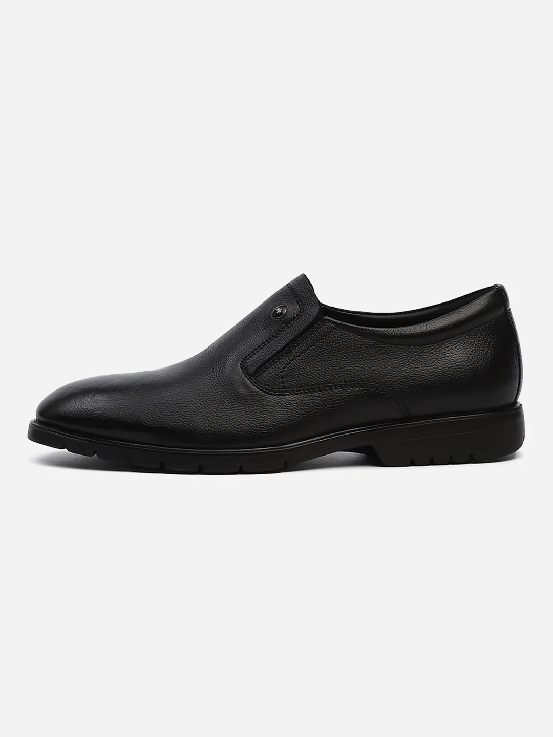 Men Black Solid Slip on Genuine Leather Formal Shoes - Image 3