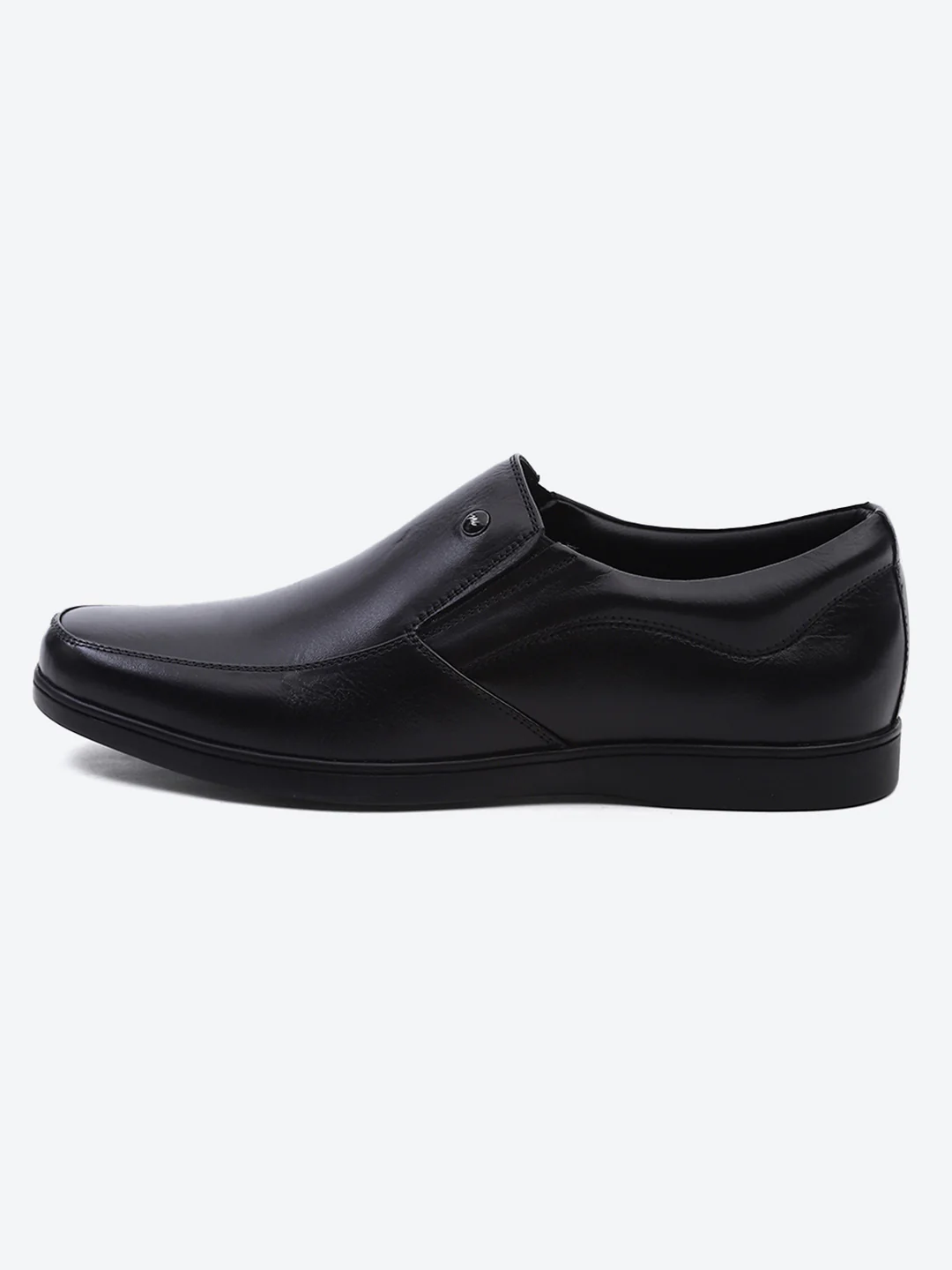 Men Black Solid Slip on Genuine Leather Square Toe Slip on Shoes - Image 3