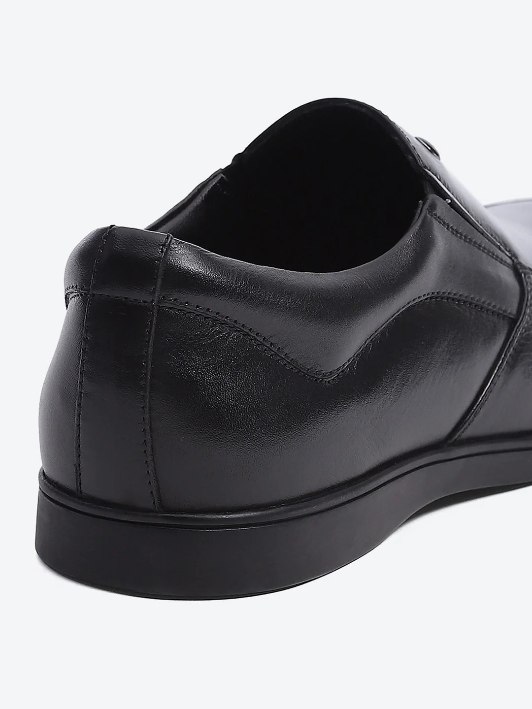 Men Black Solid Slip on Genuine Leather Square Toe Slip on Shoes - Image 8