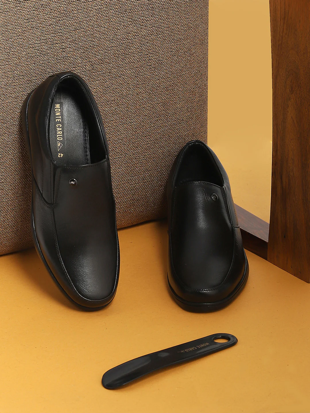 Men Black Solid Slip on Genuine Leather Square Toe Slip on Shoes - Image 9