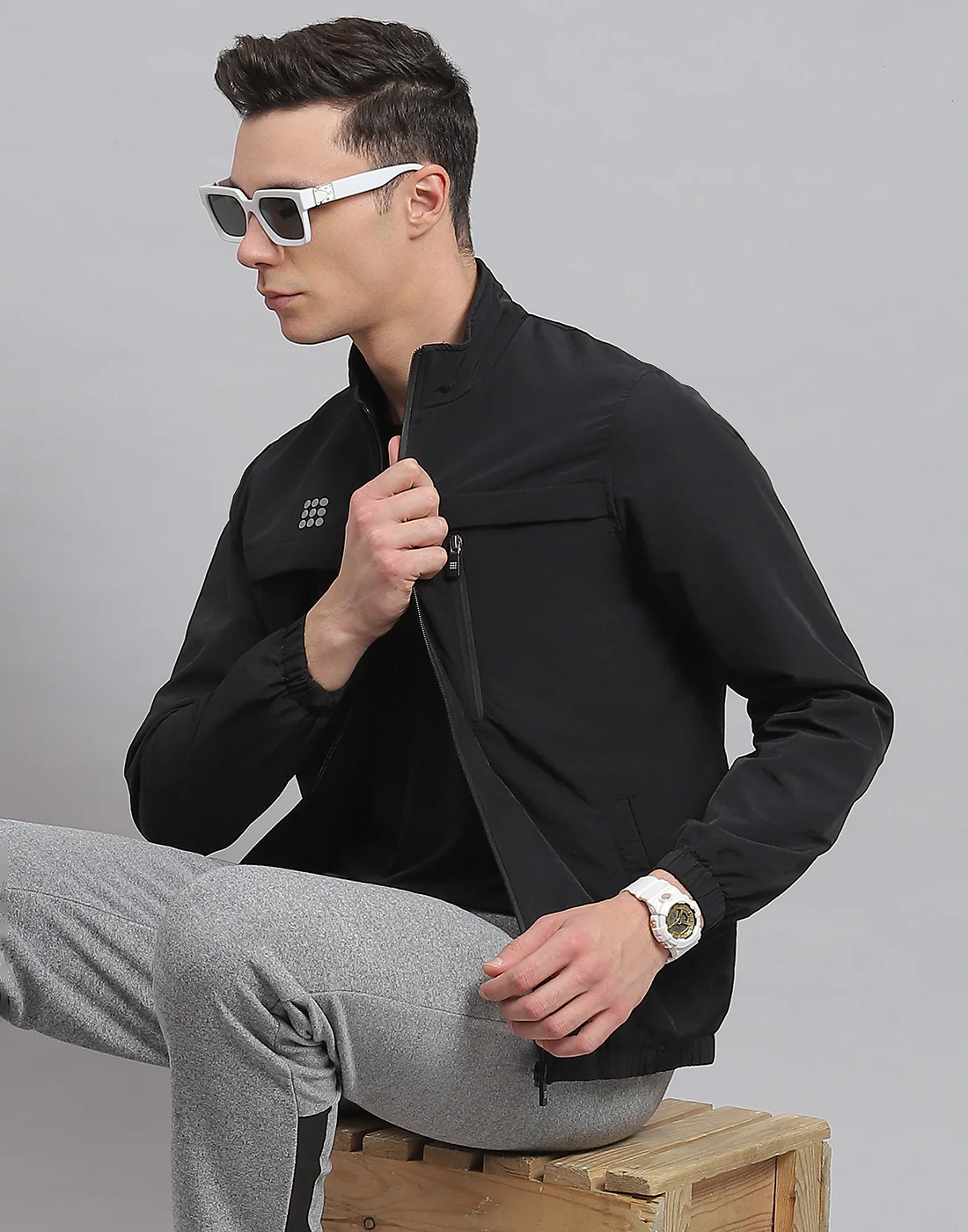Rock.it Men Black Solid Stand Collar Full Sleeve Jacket - Image 2