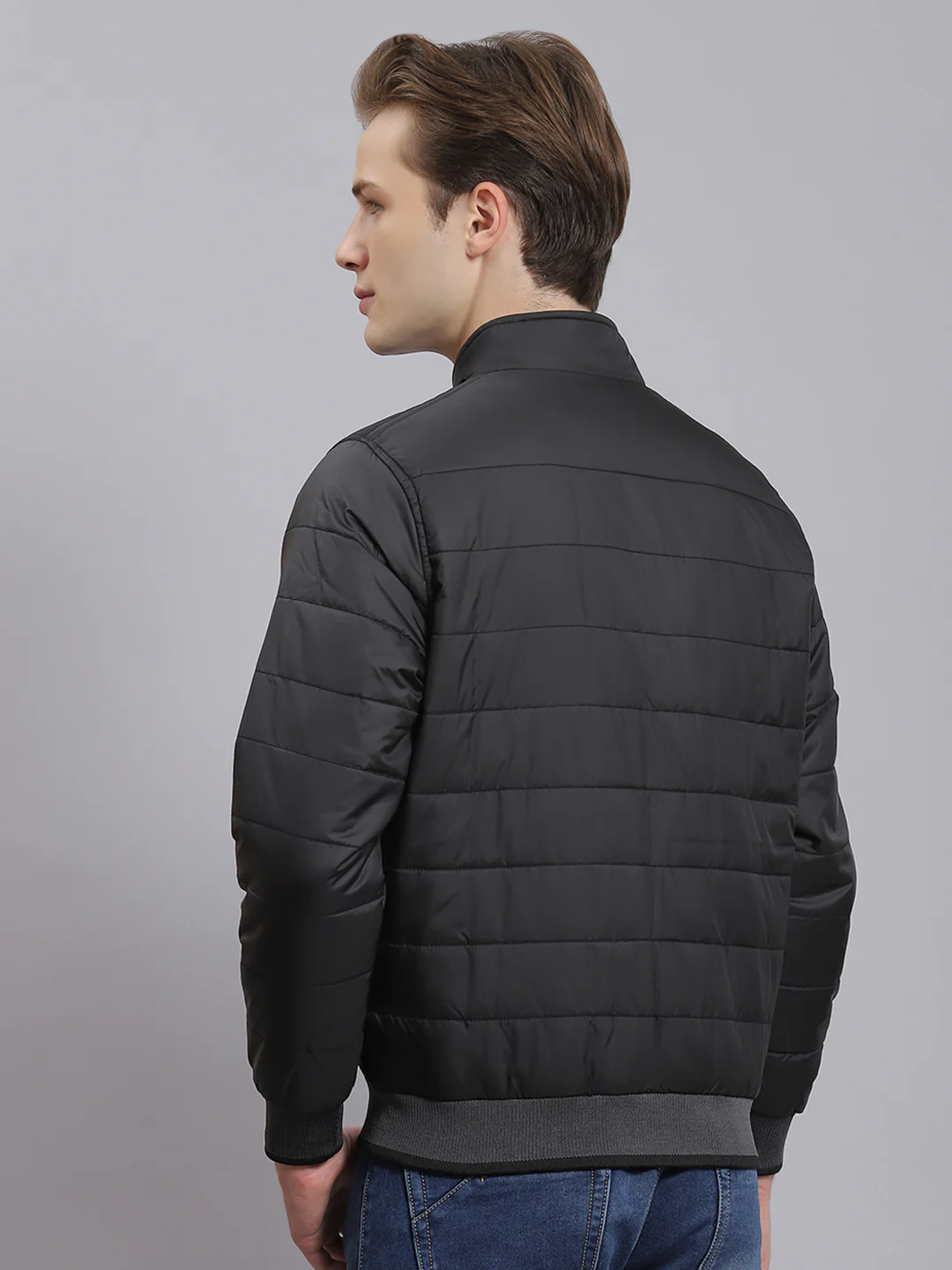 Men Black Solid Stand Collar Full Sleeve Jacket - Image 6