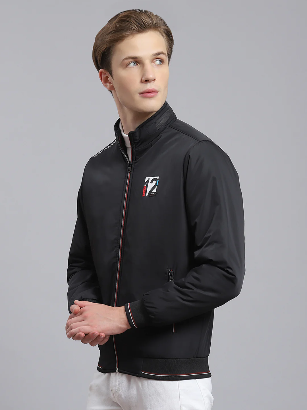 Men Black Solid Stand Collar Full Sleeve Jacket - Image 4